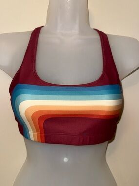 Maroon Retro Stripe Sports Bra - Women’s Supportive Activewear